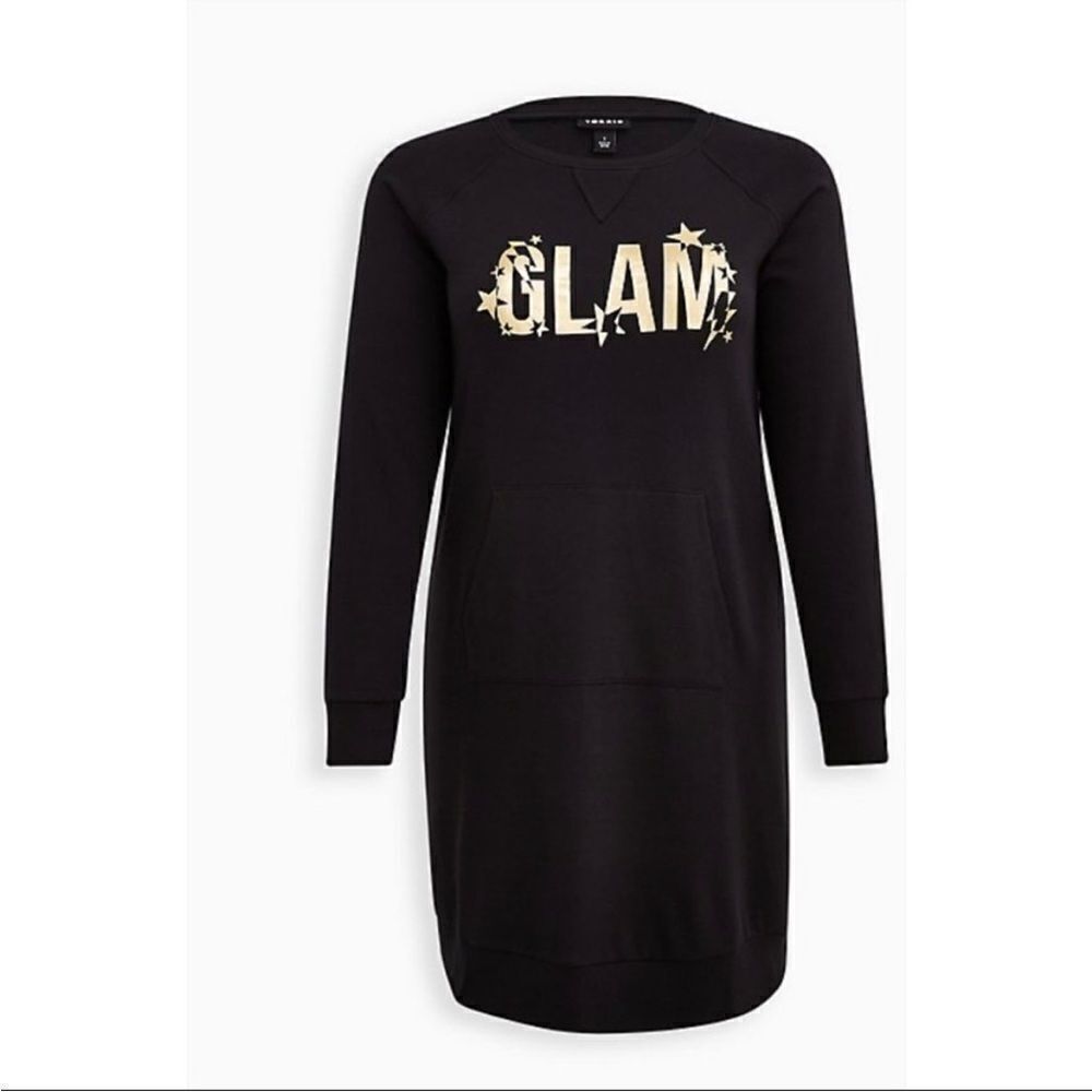 Torrid Black Glam Graphic Fleece Lined Sweater Casual Pullover Comfy Dress - Picture 4 of 13